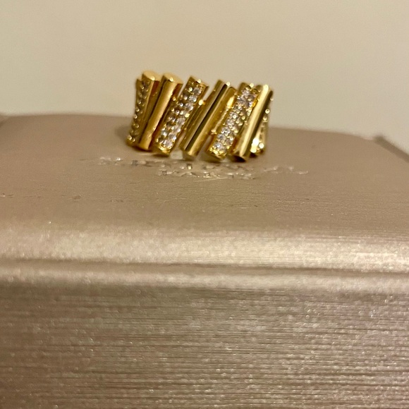 24k Gold Plated Dominoes CZ Iced Out Bangle Bracelet and Ring Set - New in Box - Picture 5 of 9